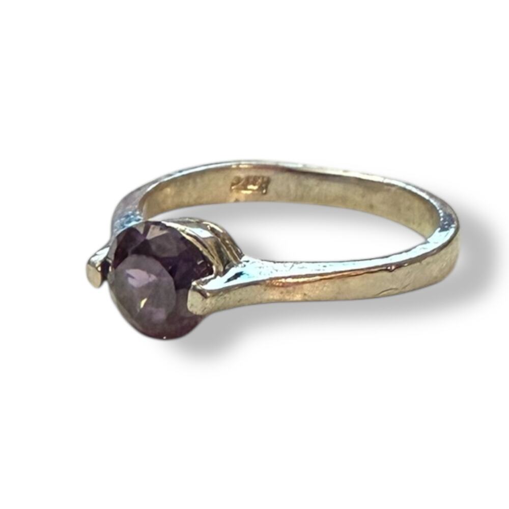 Faux Amethyst Solitaire Purple Silver Ring Size 6 NEW
